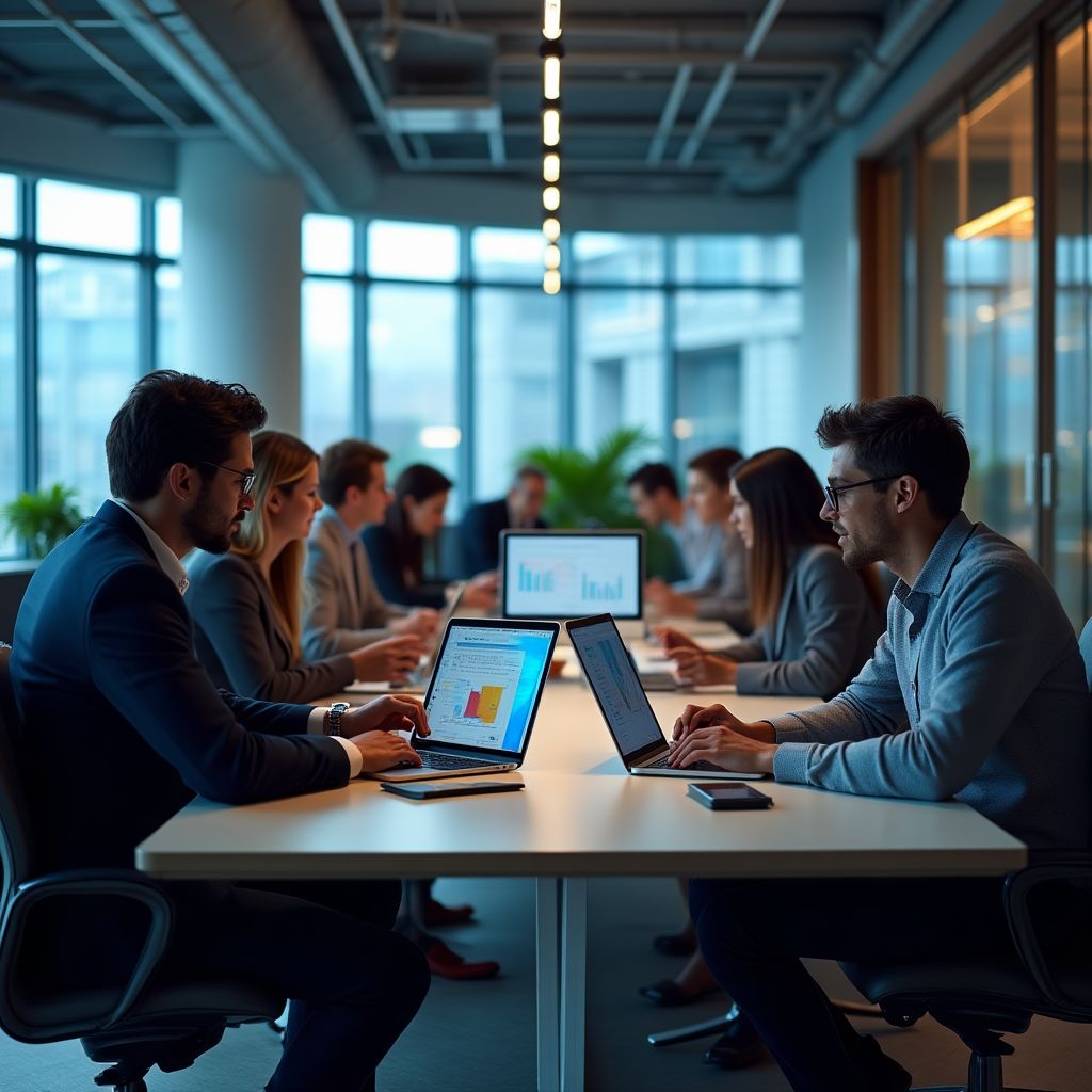 Equipo de expertos financieros trabajando juntos